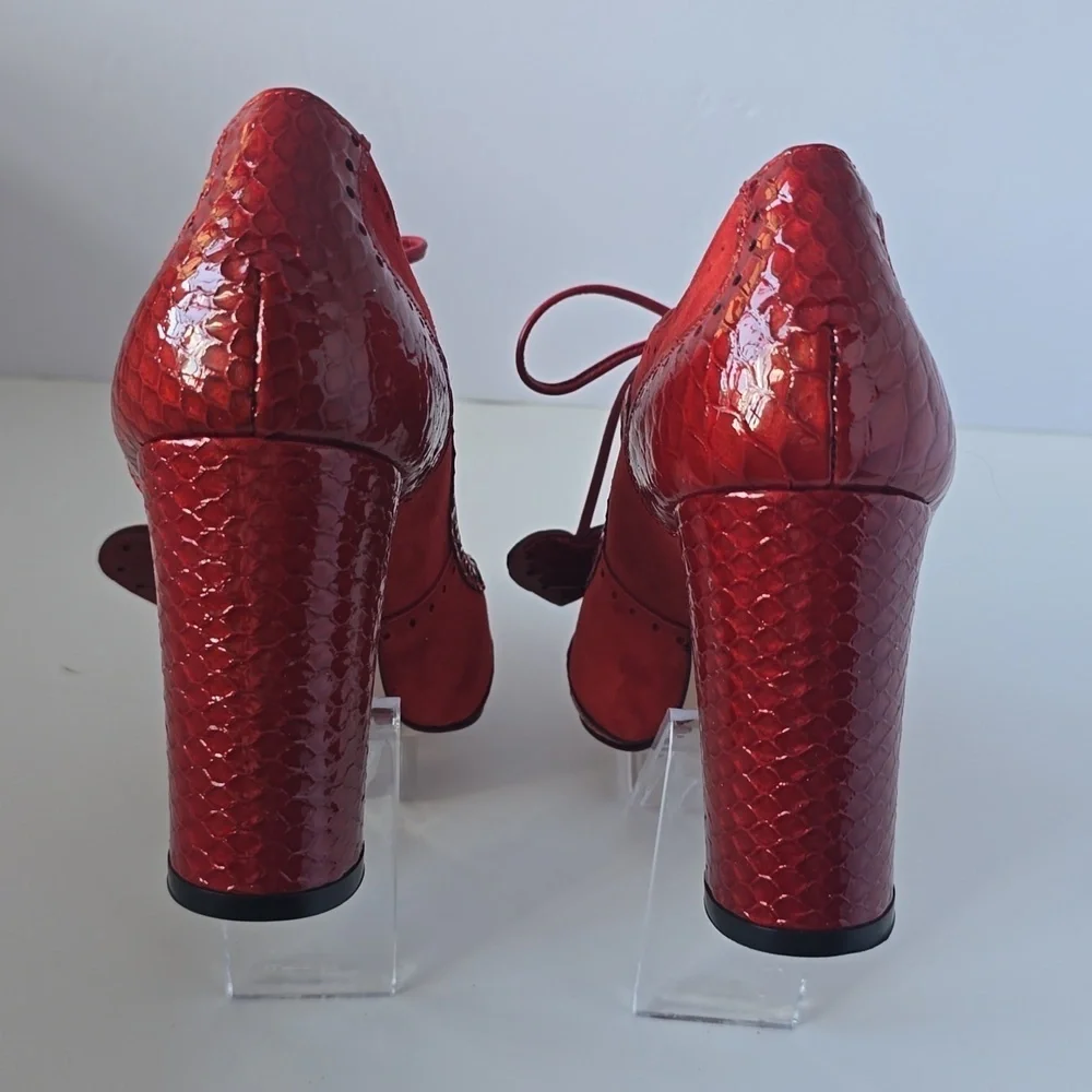 Minna Parikka Roseum Whimsical Red Heart Cutout Women's Leather Heels Sz.37 - Picture 14 of 16